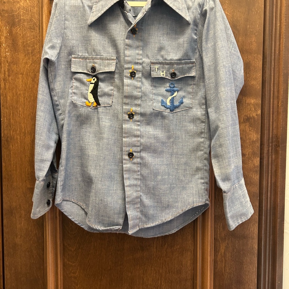 Towncraft Light Blue Button-Down Shirt with Penguin & Anchor Patches